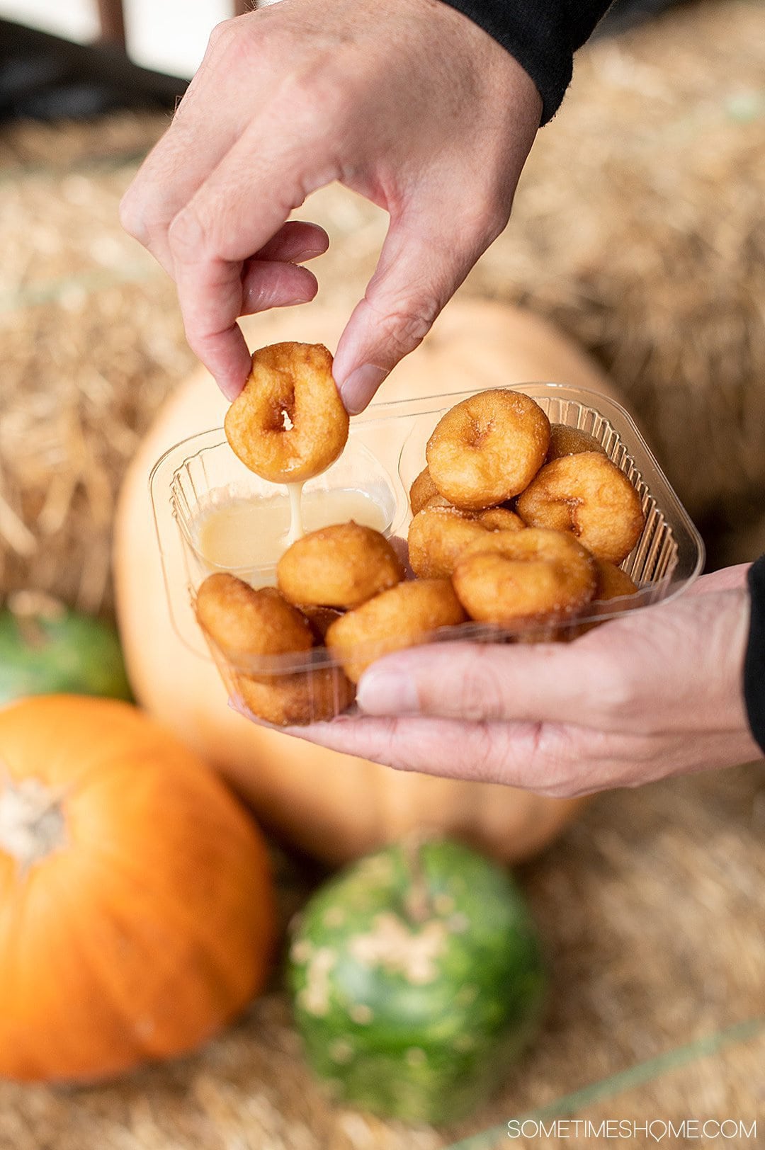 Mini apple cider donuts at Millstone Creek Orchard  for winter activities in North Carolina.