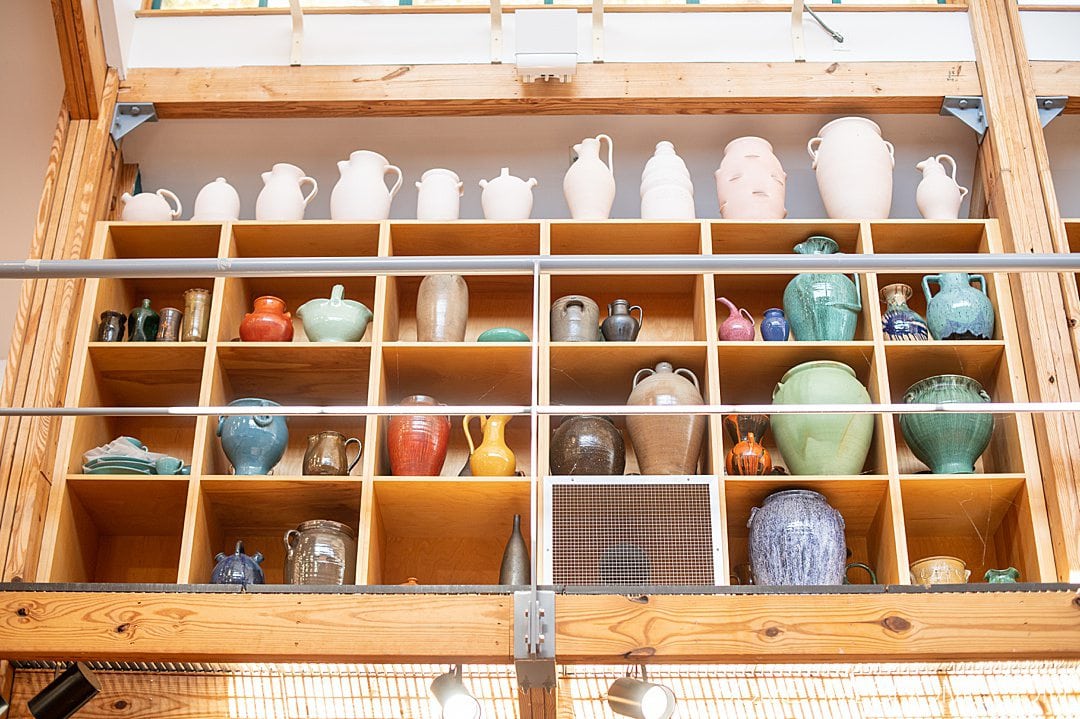 Pottery on the shelves at North Carolina Pottery Center, in Seagrove, NC.