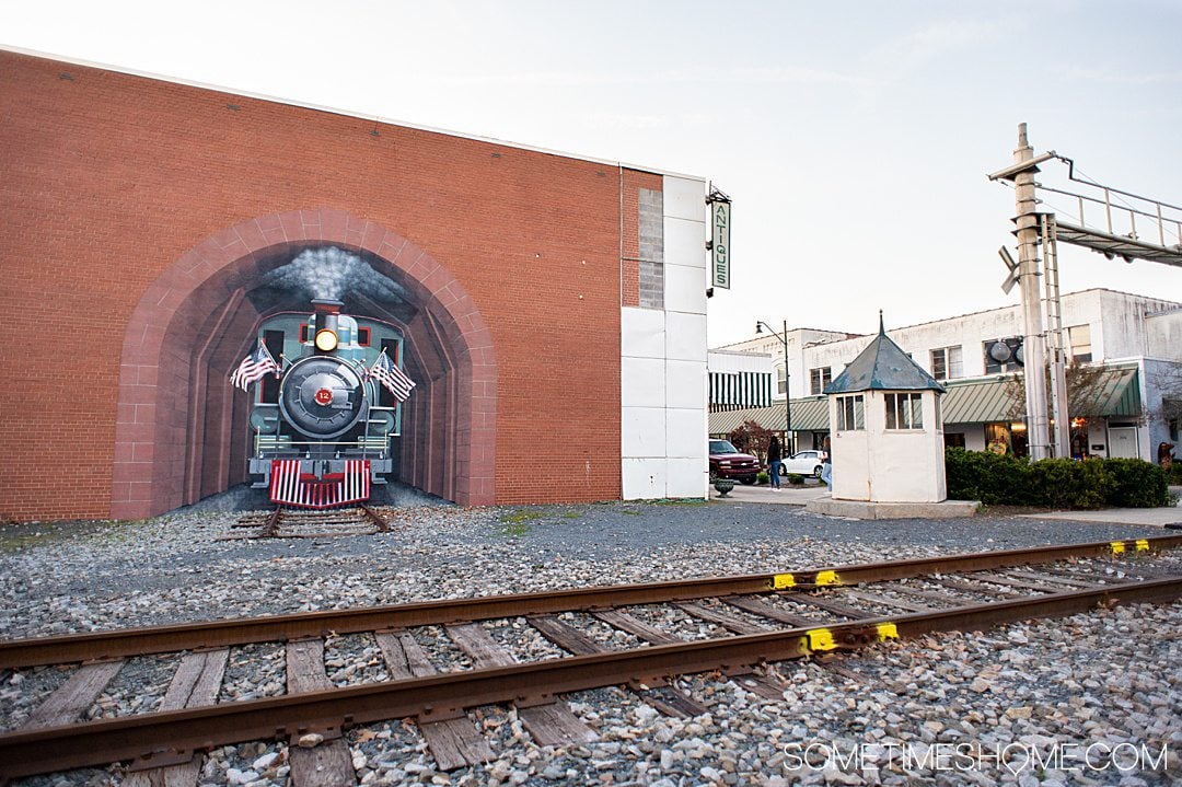 Train mural by train tracks in downtown Asheboro, NC. 