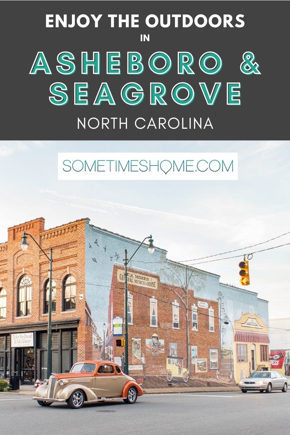 Enjoy the Outdoors in Asheboro and Seagrove North Carolina with a photo of a street mural and vintage car.