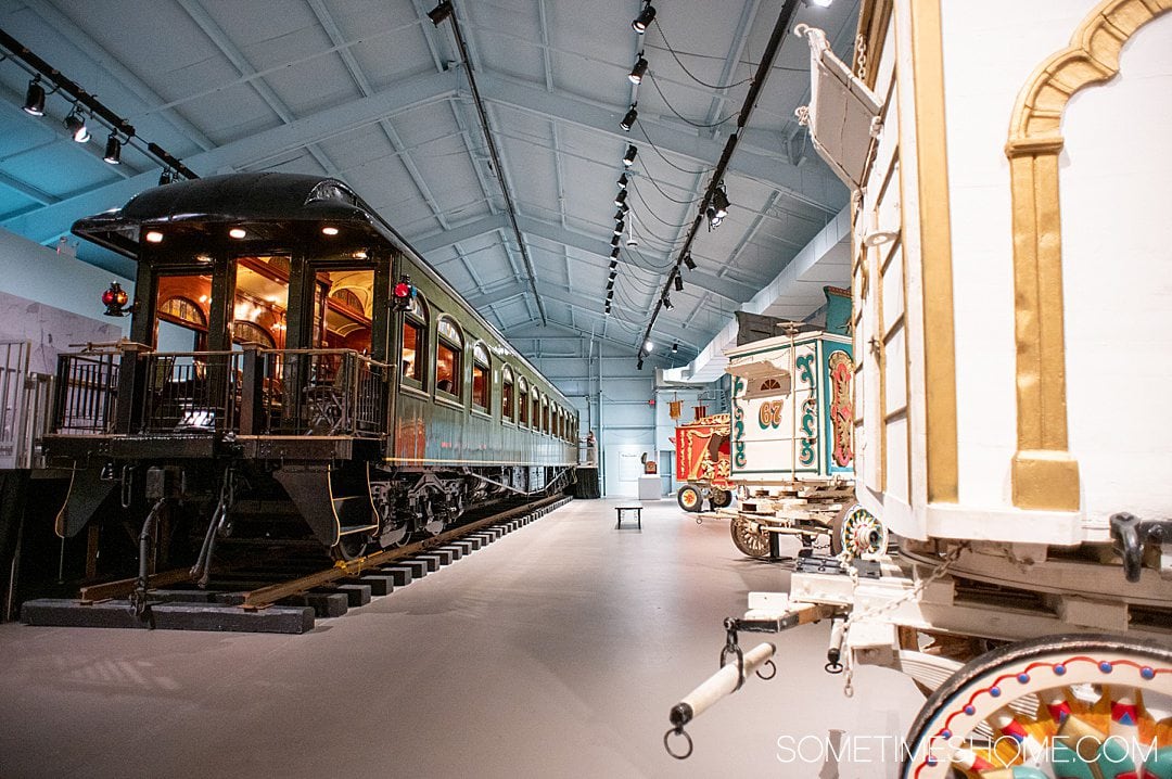 Exterior of a vintage train car at the Ringling in Sarasota, Florida.