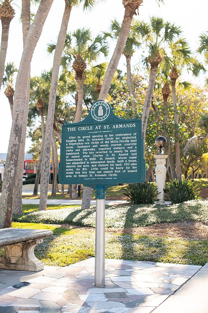 Sign for St. Armands circle in Sarasota, Florida - a great place to visit for a weekend in Sarasota.