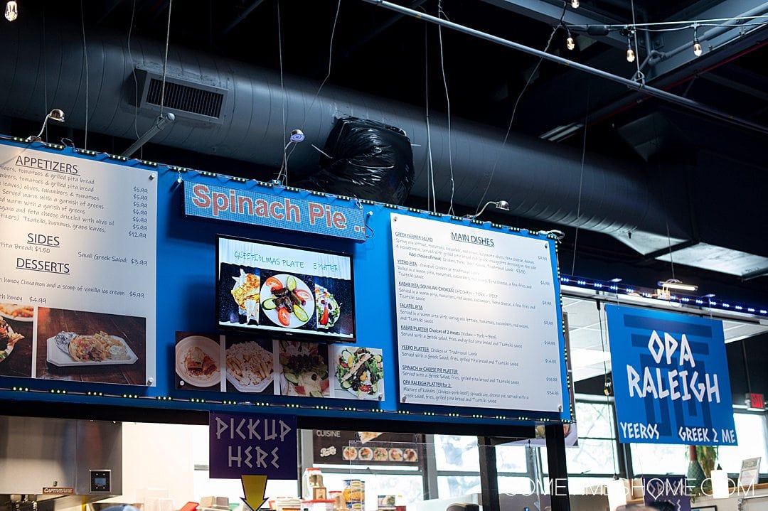 Opa Greek vendor inside Morgan Street Food Hall in Raleigh, NC.