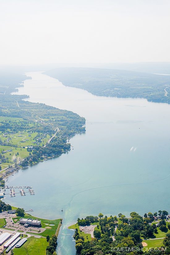Seaplane ride above Keuka Lake with a view of the waterfront. One of the best things to do in Hammondsport, NY.