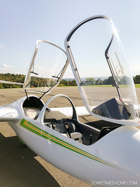 Glider cockpit windows open on a plane in the Finger Lakes of NY.