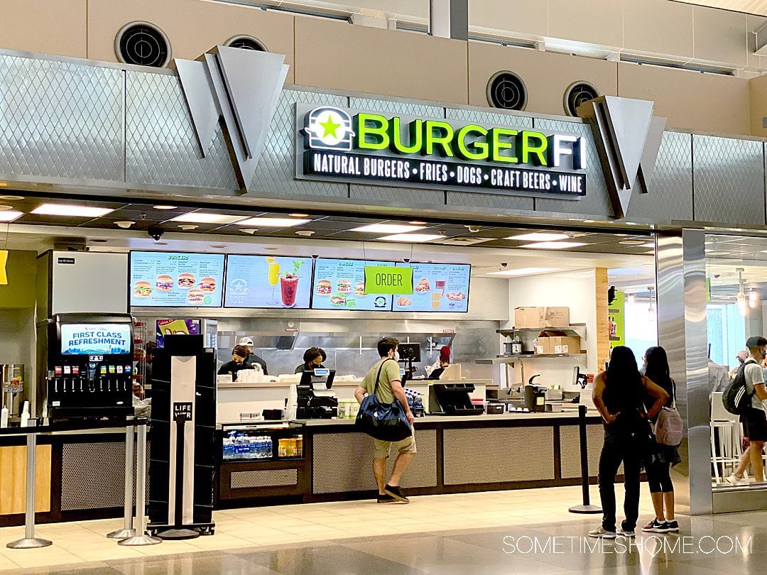 BurgerFi restaurant in Terminal 2 at RDU airport in Raleigh Durham NC.