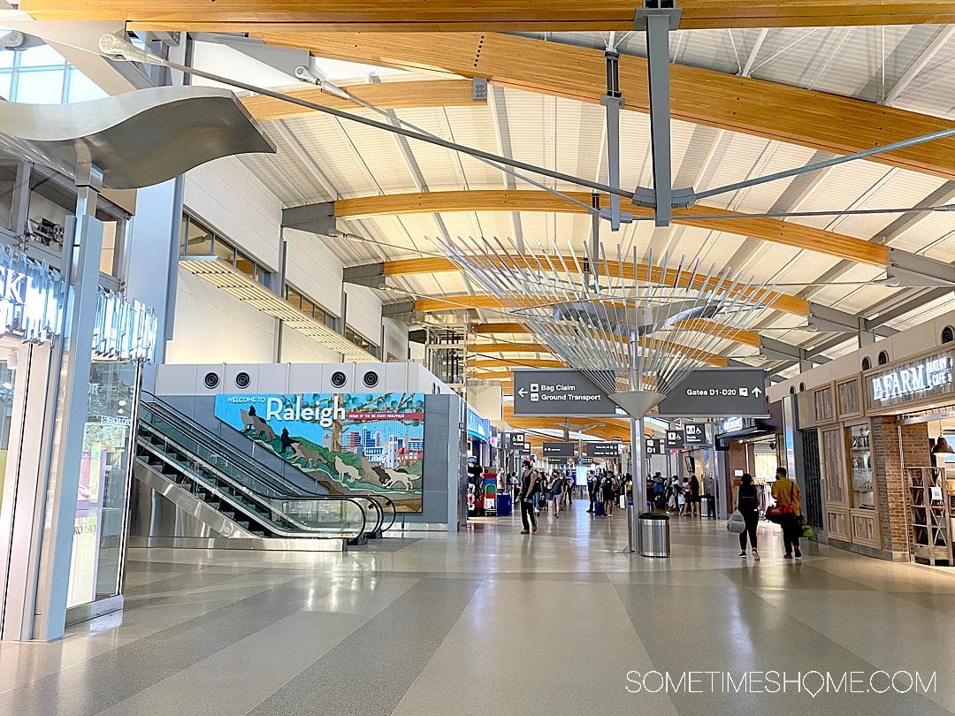 Traveler and RDU info for the Raleigh Durham NC terminals. Photo inside Terminal 2.