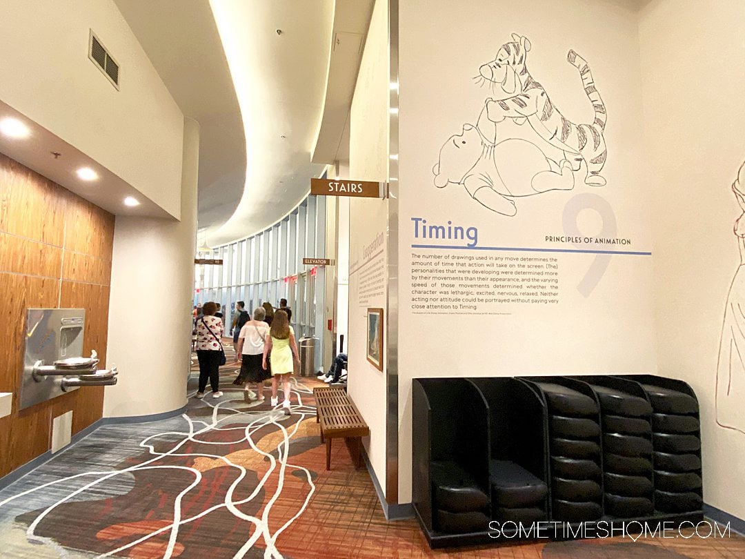 Animation principles outside the theater at Cirque du Soleil at Disney World and a water filling station on the left.