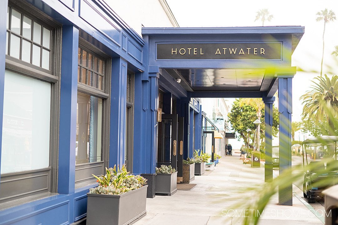 Blue facade of Hotel Atwater on Catalina Island.