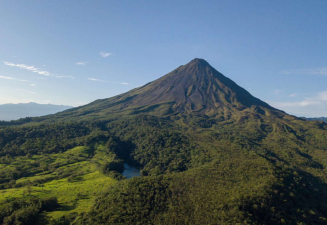 View of Arenal volcano in Costa Rica from Tabacon Hot Springs area in La Fortuna.