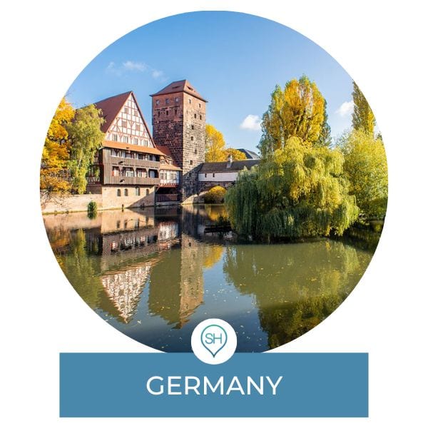 Germany category post on Sometimes Home travel blog with a picture of the water in Nuremberg. 