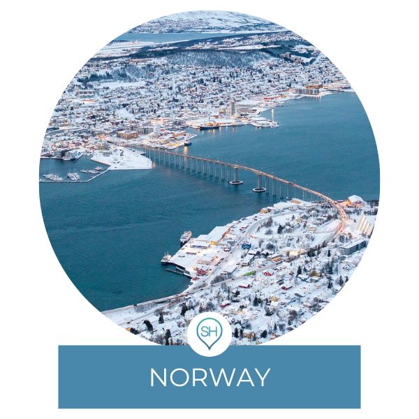 Norway category post on Sometimes Home travel blog with an aerial picture of Tromso.