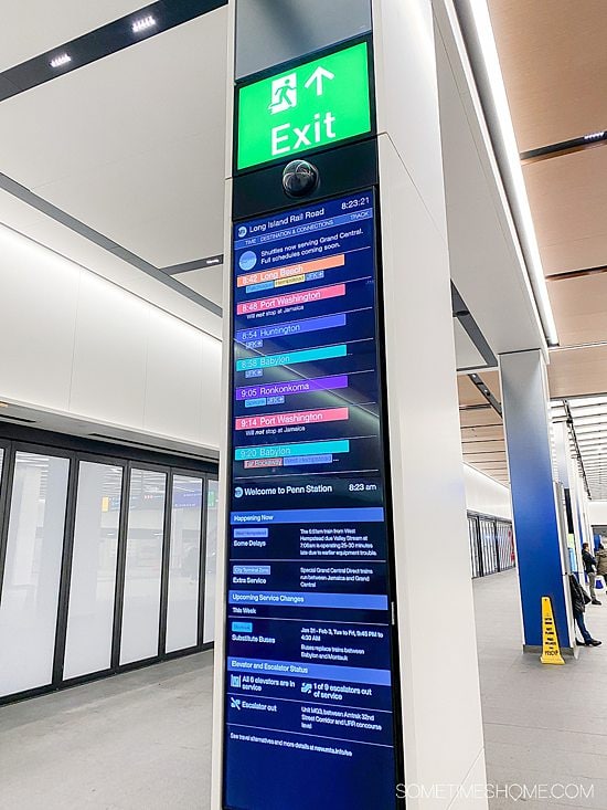 Vertical monitors at Penn Station for LIRR trains to Long Island and JFK airport.