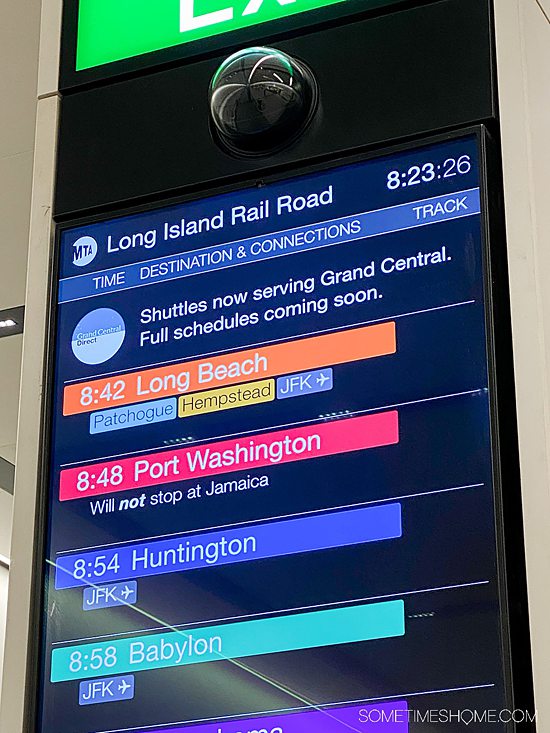 Vertical monitors at Penn Station for LIRR trains to Long Island and JFK airport.