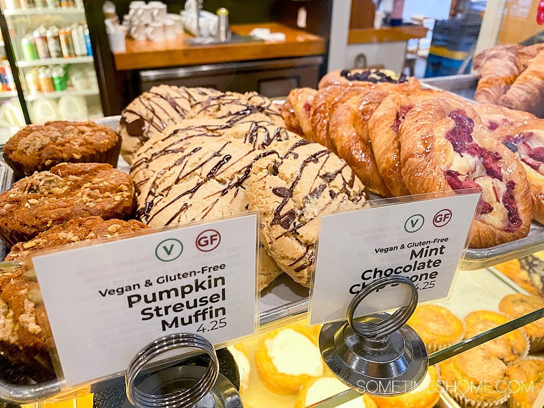 Trays with pastries, including danishes and cookies at Camino Bakery in Winston-Salem.