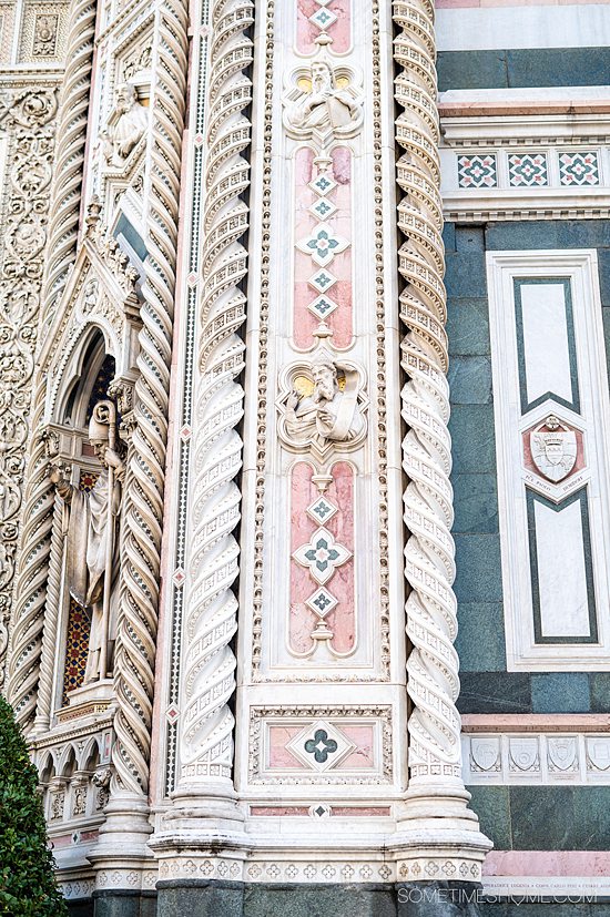Close-up of the tri-color marble detail on the duomo in Florence, Italy.