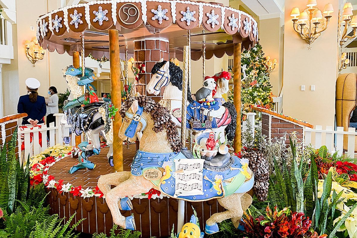 Gingerbread carousel at Disney World for a Disney Christmas