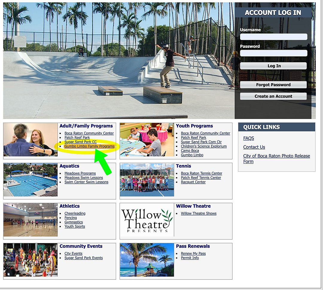 Screenshot of the Boca Raton city website for how to buy tickets for a Gumbo Limbo Sea Turtle Walk.