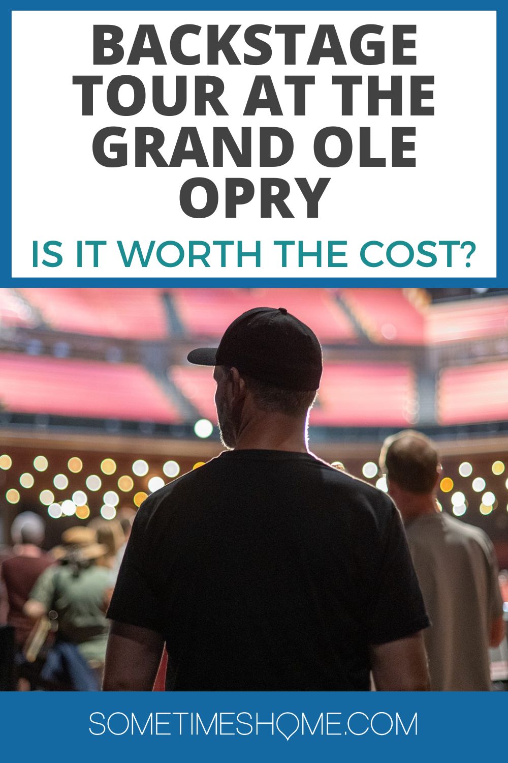 Backstage Tour at the Grand Ole Opry: Is it Worth the Cost? with a picture of the silhouette of man with theater seating and lights.