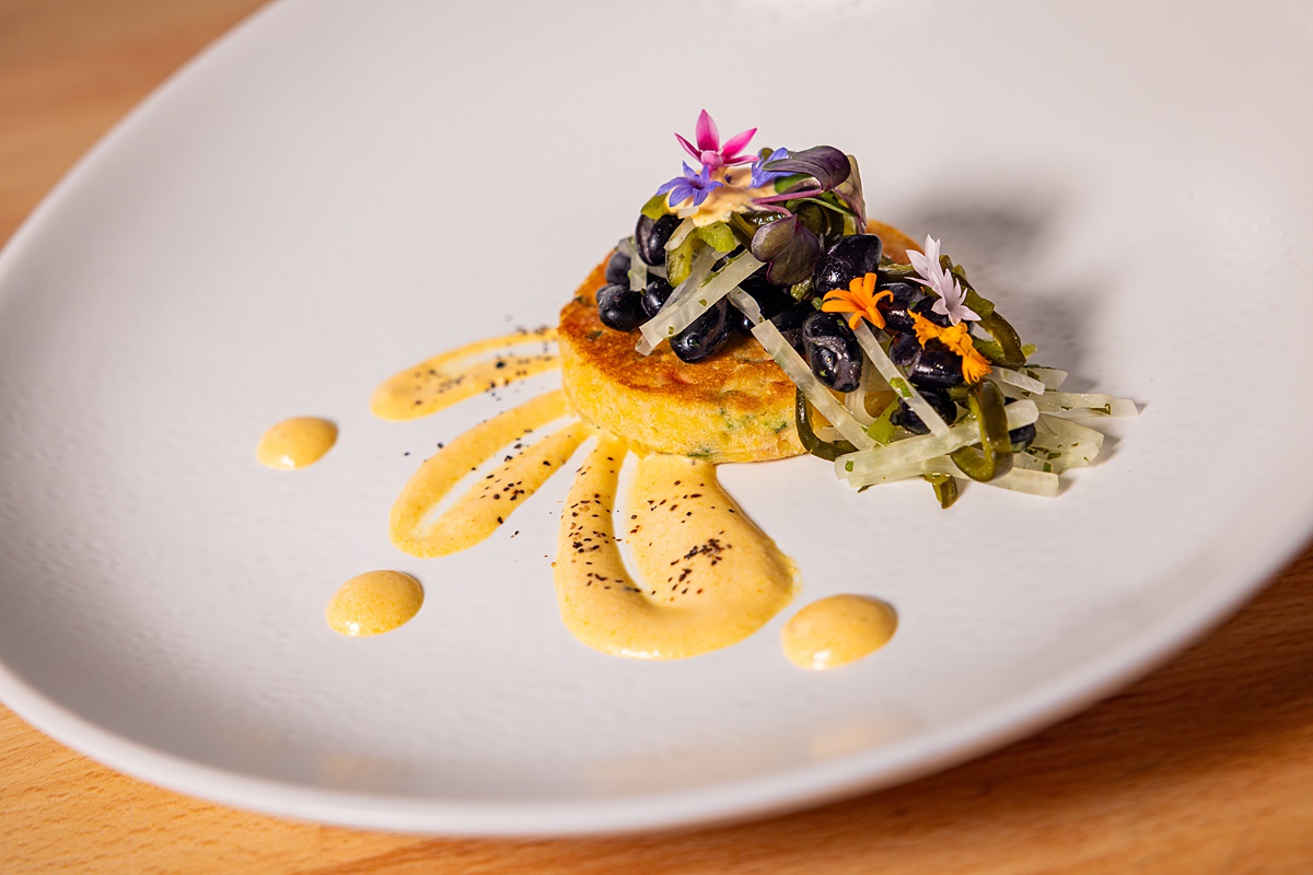 Garden Grove Corn Griddle Cake on a plate for the Food & Wine Classic at WDW.