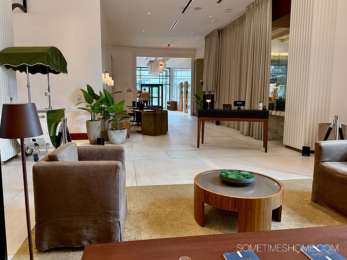 Lobby area leading into the restaurant Salt & The Cellar at the ette hotel.